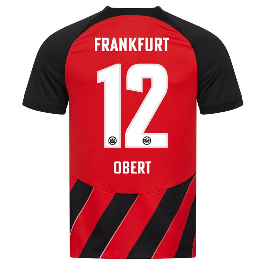 Women Football Yuriy Obert #12 Red Black Home Jersey 2023/24 T-Shirt