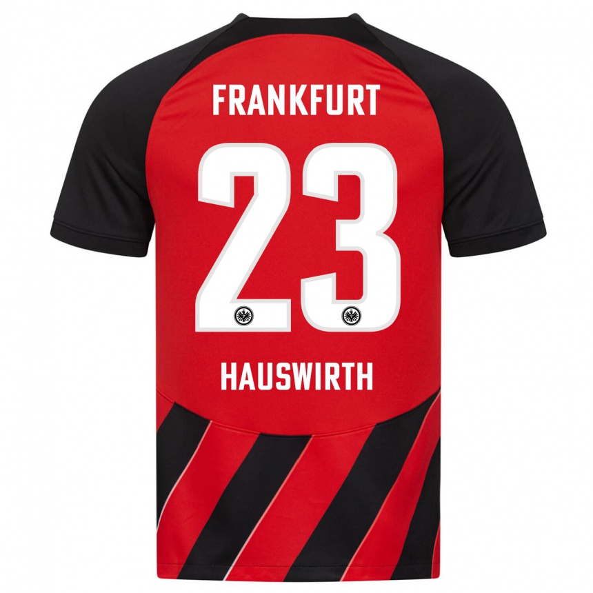 Women Football Max Hauswirth #23 Red Black Home Jersey 2023/24 T-Shirt