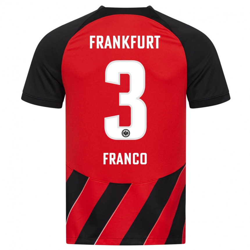 Women Football Giuseppe Franco #3 Red Black Home Jersey 2023/24 T-Shirt