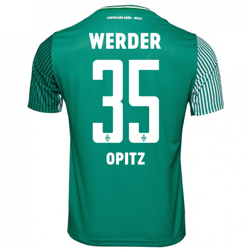 Women Football Leon Opitz #35 Green Home Jersey 2023/24 T-Shirt