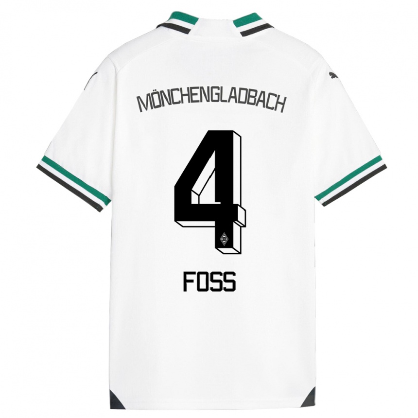 Women Football Jonathan Foss #4 White Green Home Jersey 2023/24 T-Shirt