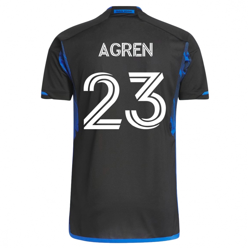Women Football Oskar Agren #23 Blue Black Home Jersey 2023/24 T-Shirt