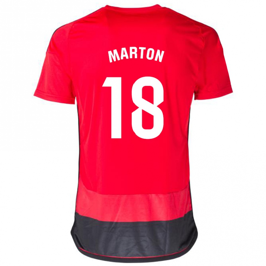 Women Football Javier Martón #18 Red Black Home Jersey 2023/24 T-Shirt