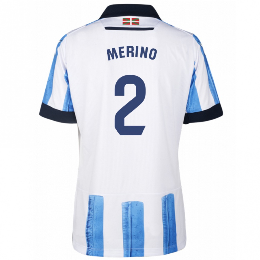 Women Football Jon Merino #2 Blue White Home Jersey 2023/24 T-Shirt