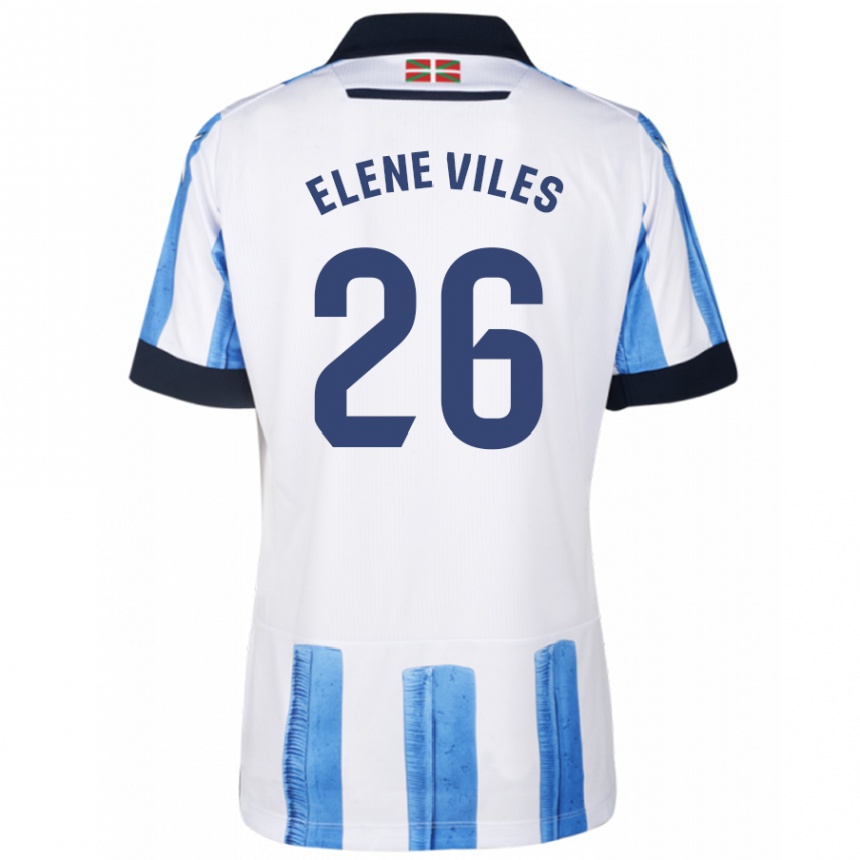 Women Football Elene Viles Odriozola #26 Blue White Home Jersey 2023/24 T-Shirt