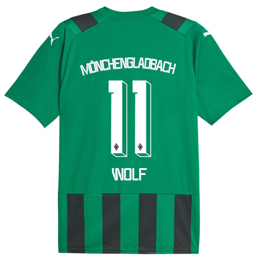 Women Football Hannes Wolf #11 Black Green Away Jersey 2023/24 T-Shirt