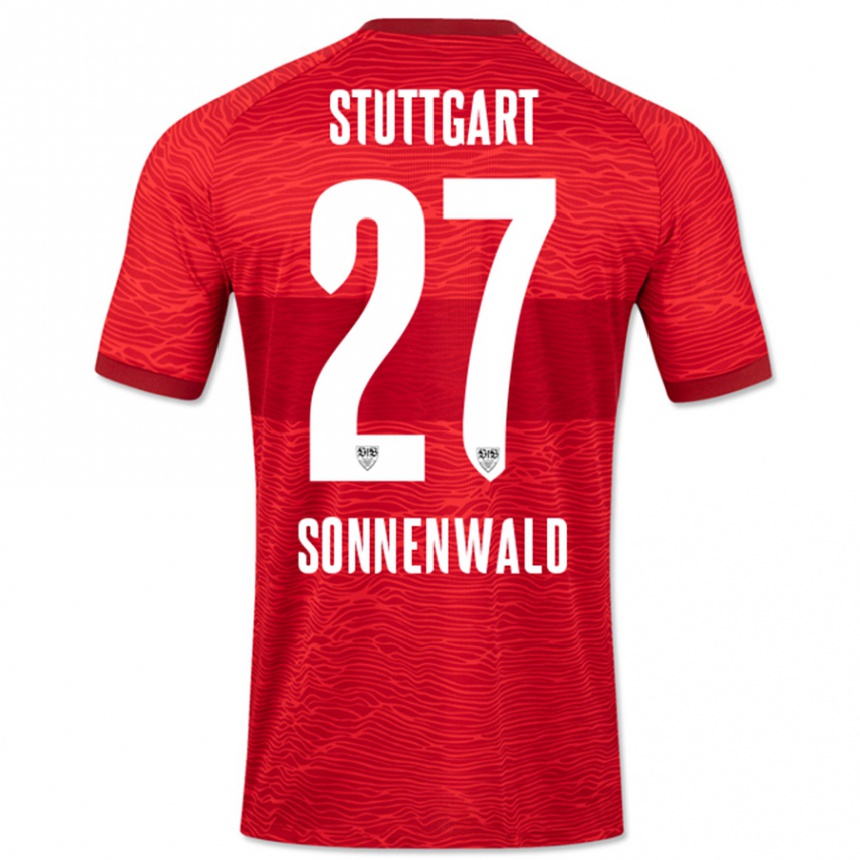 Women Football Lukas Sonnenwald #27 Red Away Jersey 2023/24 T-Shirt