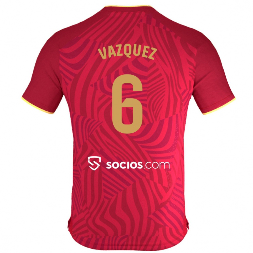 Women Football Manolo Vázquez #6 Red Away Jersey 2023/24 T-Shirt