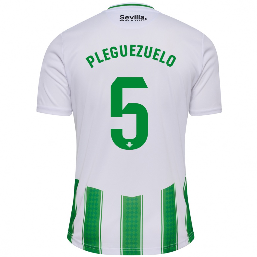 Kids Football Xavi Pleguezuelo #5 White Home Jersey 2023/24 T-Shirt