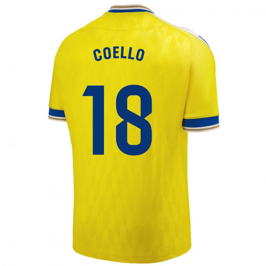 Kids Football María Del Carmen Coello Vidal #18 Yellow Home Jersey 2023/24 T-Shirt