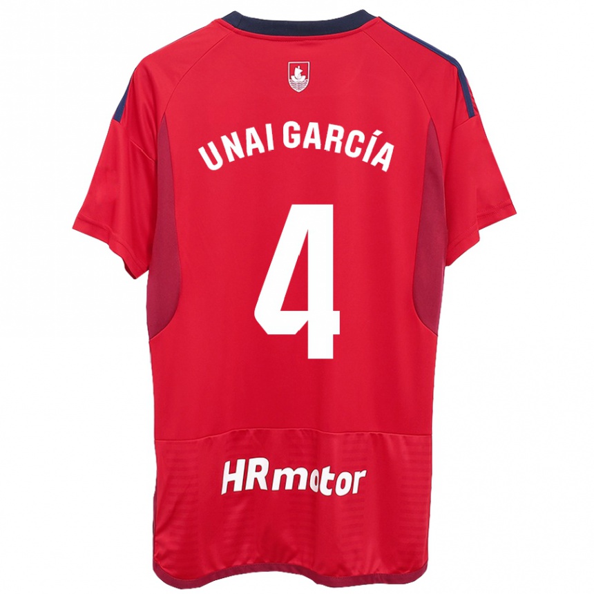 Kids Football Unai García #4 Red Home Jersey 2023/24 T-Shirt