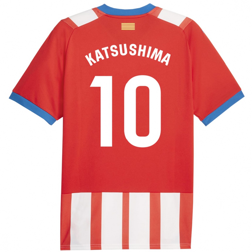 Kids Football Shinnosuke Katsushima #10 Red White Home Jersey 2023/24 T-Shirt
