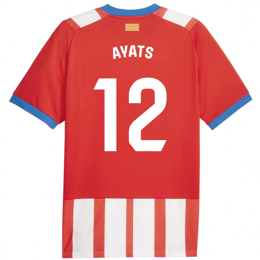 Kids Football Mònica Ayats #12 Red White Home Jersey 2023/24 T-Shirt