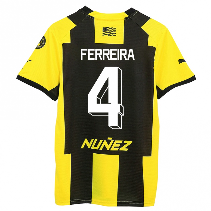 Kids Football Joaquín Ferreira #4 Yellow Black Home Jersey 2023/24 T-Shirt