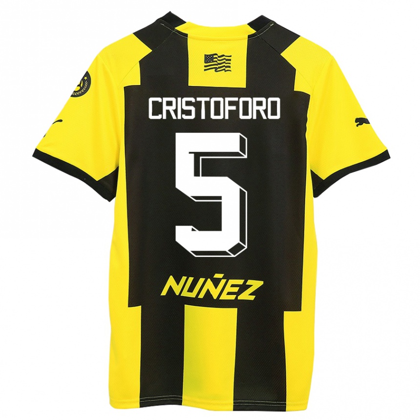 Kids Football Sebastián Cristóforo #5 Yellow Black Home Jersey 2023/24 T-Shirt