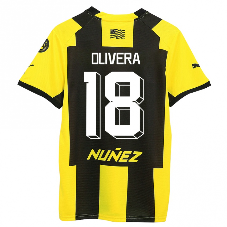 Kids Football Maximiliano Olivera #18 Yellow Black Home Jersey 2023/24 T-Shirt