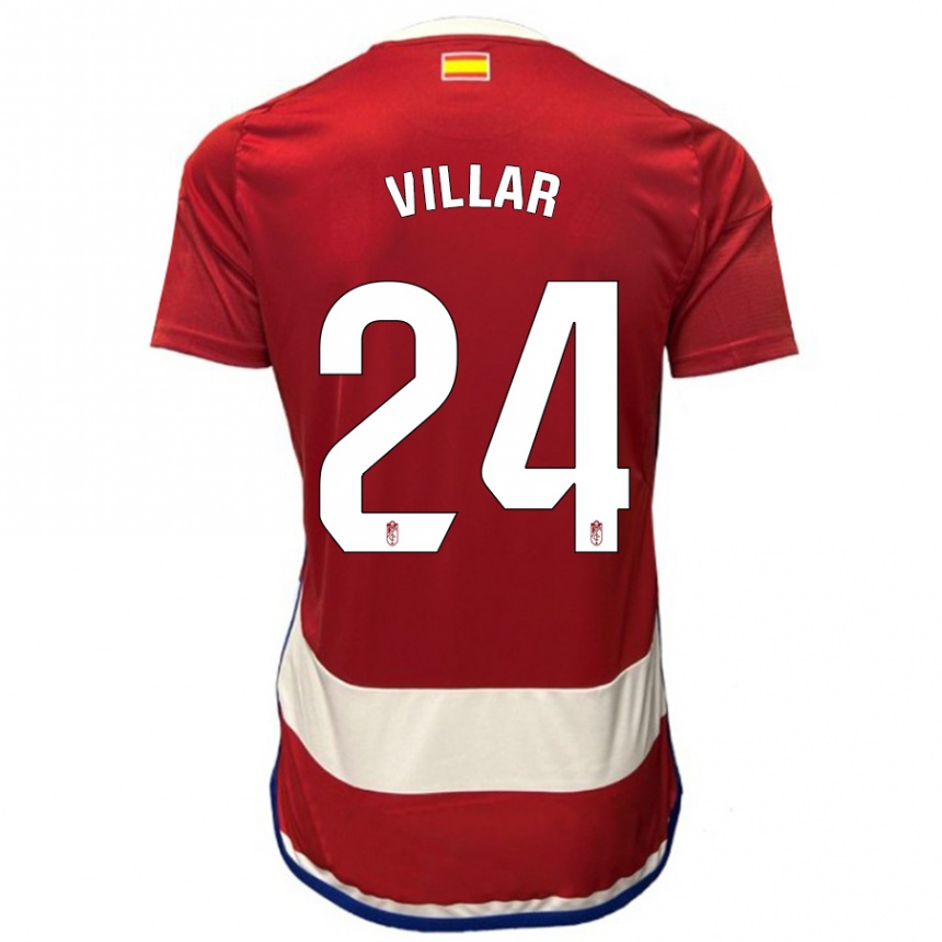 Kids Football Gonzalo Villar #24 Red Home Jersey 2023/24 T-Shirt