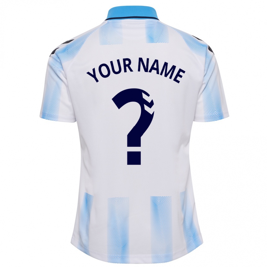 Kids Football Your Name #0 White Blue Home Jersey 2023/24 T-Shirt