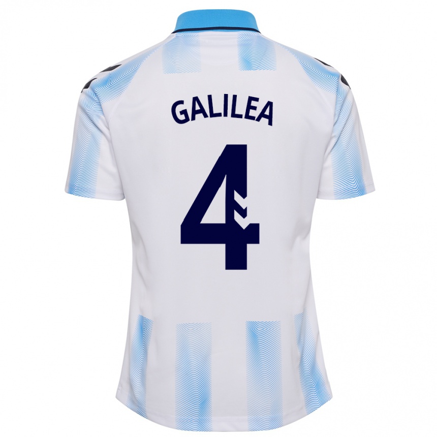 Kids Football Einar Galilea #4 White Blue Home Jersey 2023/24 T-Shirt