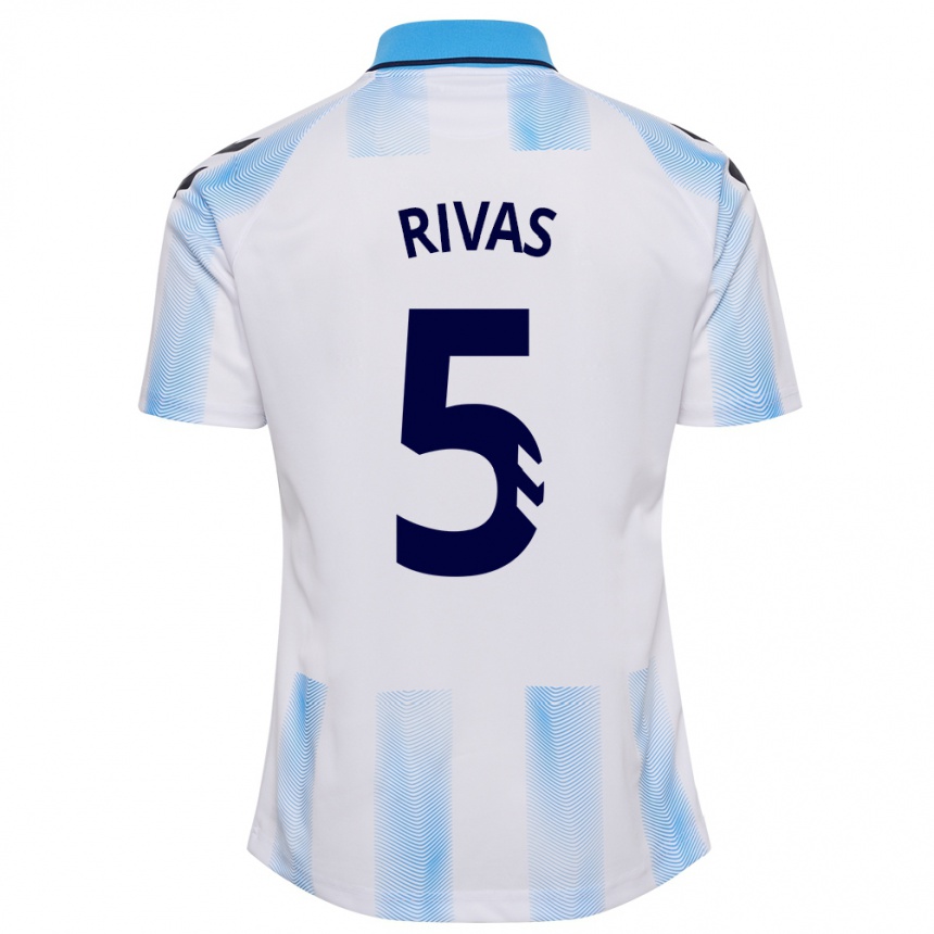 Kids Football Juande Rivas #5 White Blue Home Jersey 2023/24 T-Shirt