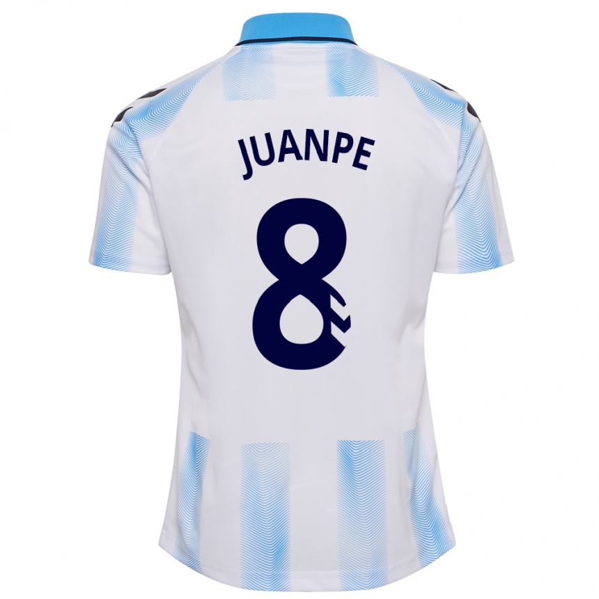 Kids Football Juanpe #8 White Blue Home Jersey 2023/24 T-Shirt