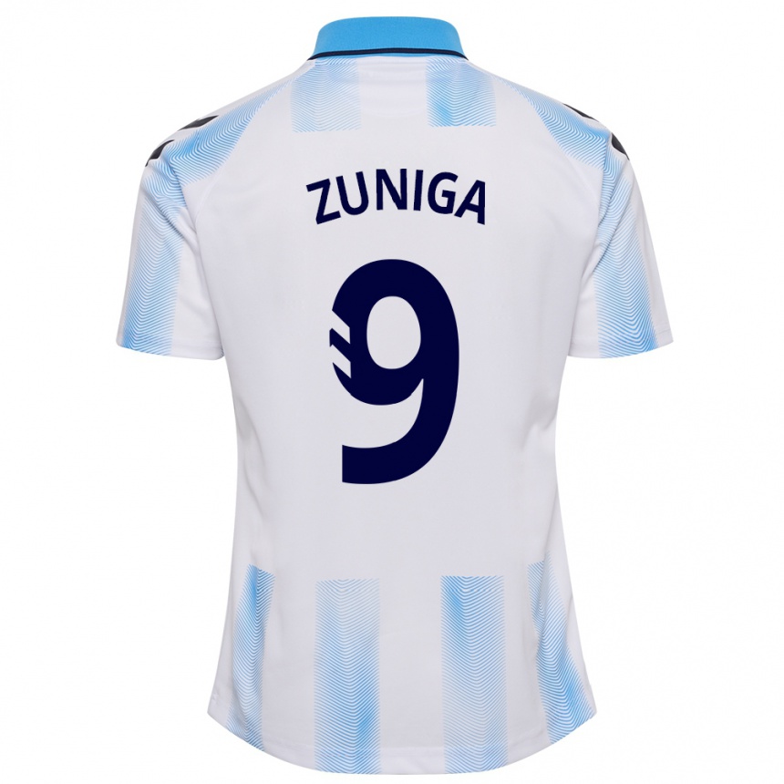 Kids Football Loren Zúñiga #9 White Blue Home Jersey 2023/24 T-Shirt