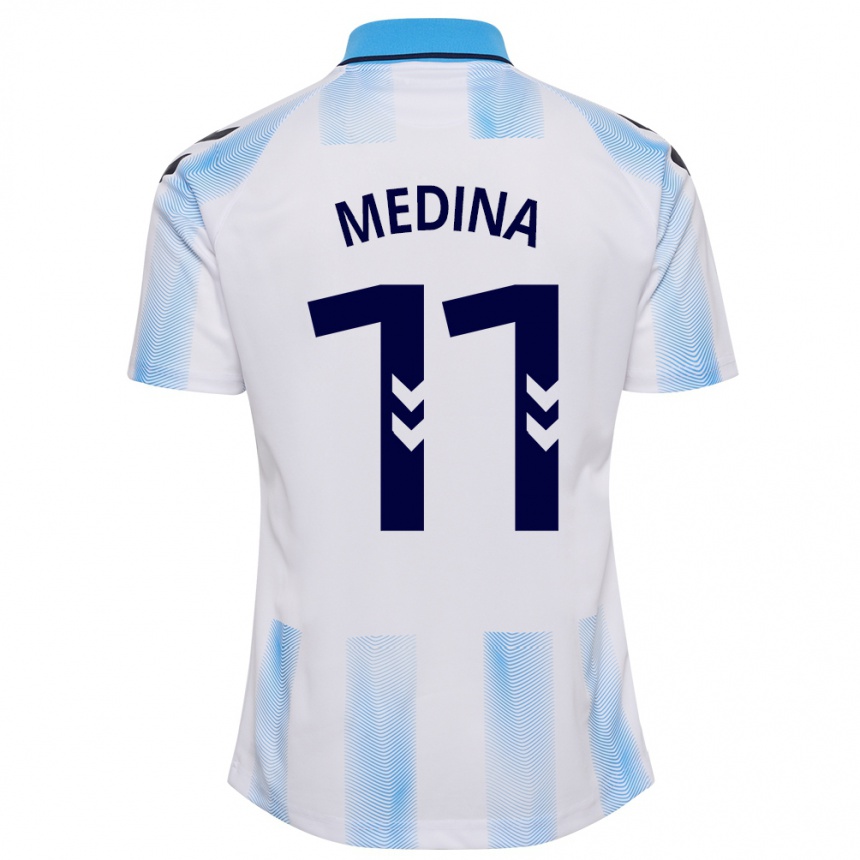 Kids Football Kevin Medina #11 White Blue Home Jersey 2023/24 T-Shirt