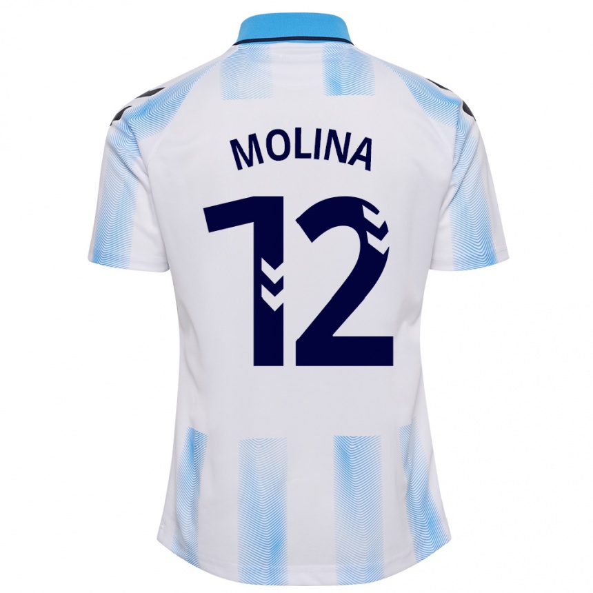 Kids Football Manu Molina #12 White Blue Home Jersey 2023/24 T-Shirt