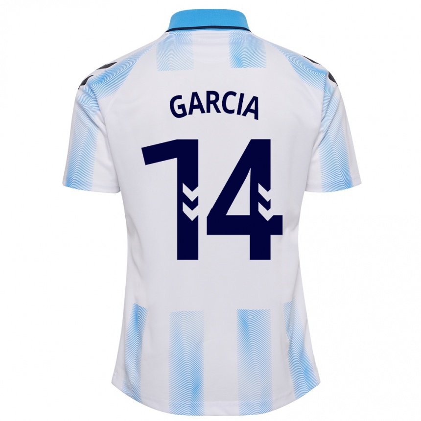 Kids Football Víctor García #14 White Blue Home Jersey 2023/24 T-Shirt