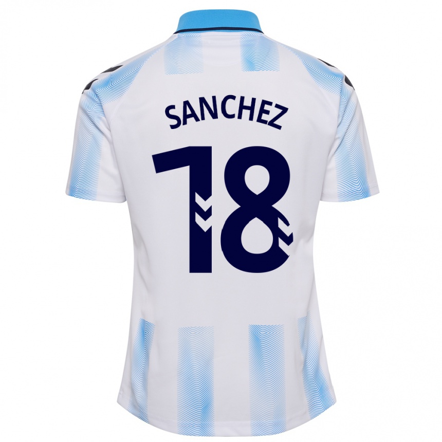 Kids Football Dani Sánchez #18 White Blue Home Jersey 2023/24 T-Shirt