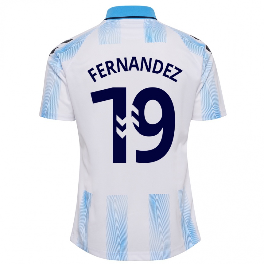 Kids Football Roberto Fernández #19 White Blue Home Jersey 2023/24 T-Shirt