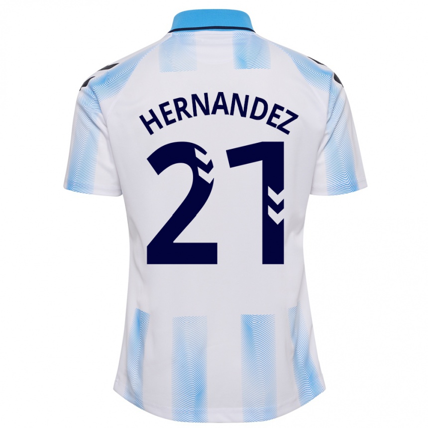 Kids Football Juan Hernández #21 White Blue Home Jersey 2023/24 T-Shirt