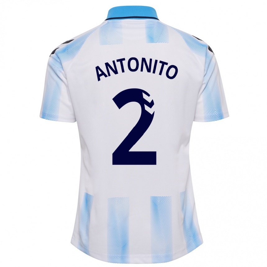 Kids Football Antoñito #2 White Blue Home Jersey 2023/24 T-Shirt