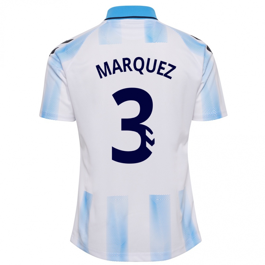 Kids Football David Márquez #3 White Blue Home Jersey 2023/24 T-Shirt