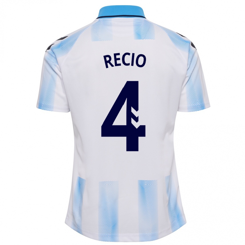Kids Football Ángel Recio #4 White Blue Home Jersey 2023/24 T-Shirt
