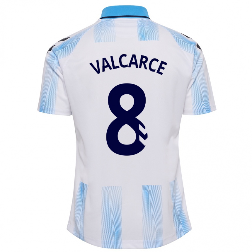 Kids Football Alejandro Valcarce #8 White Blue Home Jersey 2023/24 T-Shirt