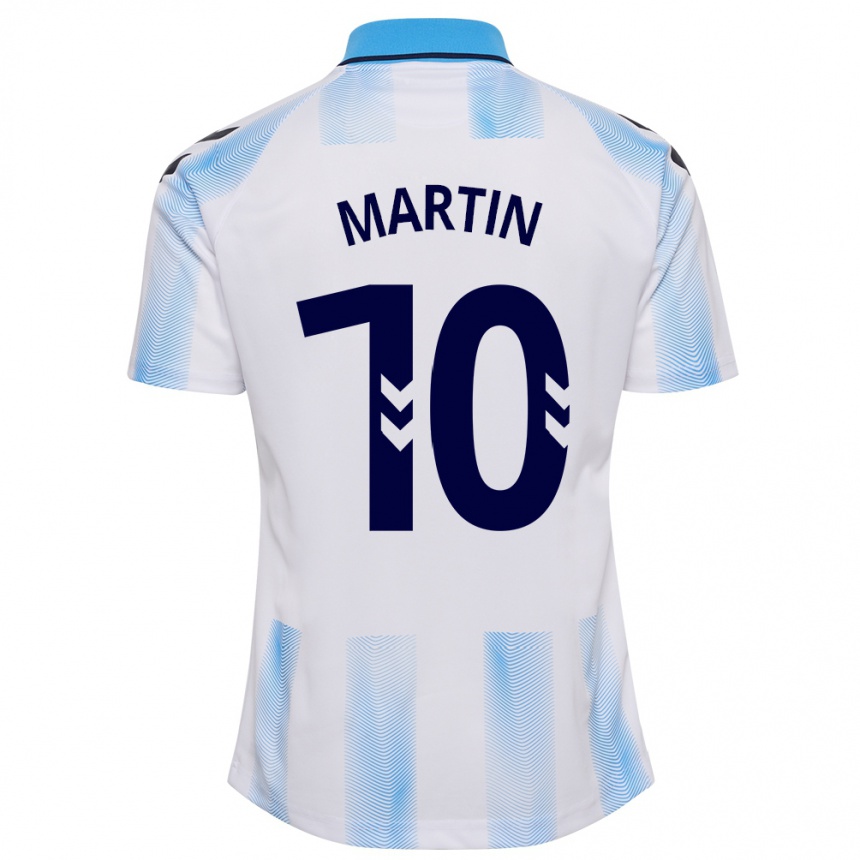 Kids Football Jesús Martín #10 White Blue Home Jersey 2023/24 T-Shirt