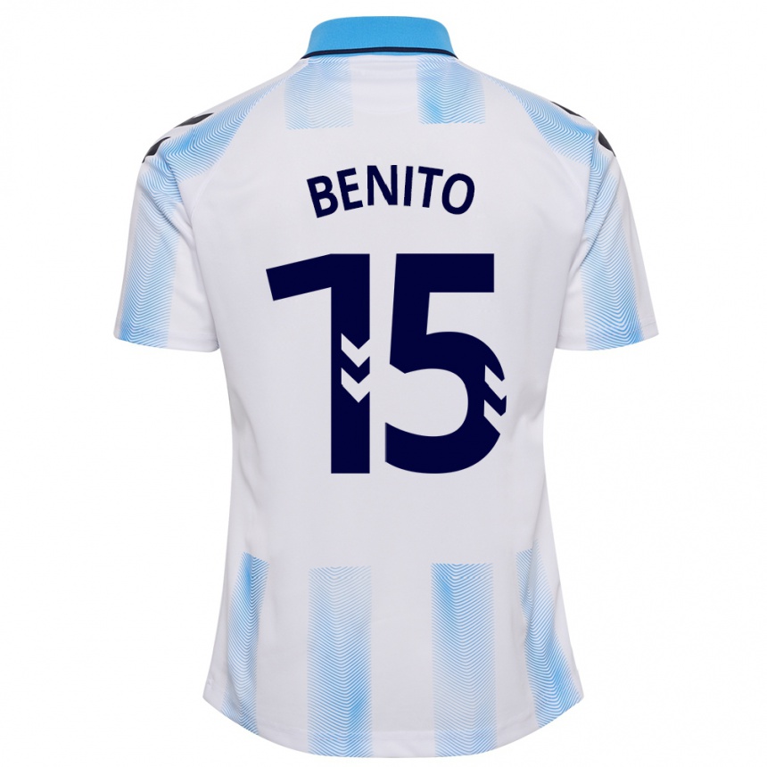 Kids Football Iván Benito #15 White Blue Home Jersey 2023/24 T-Shirt