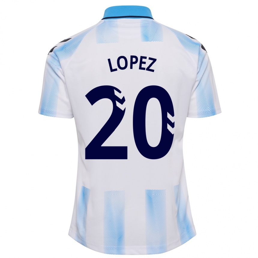 Kids Football Adri López #20 White Blue Home Jersey 2023/24 T-Shirt