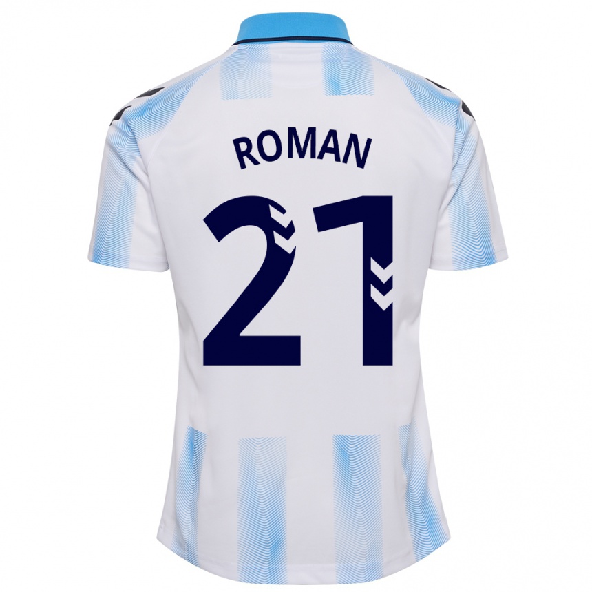 Kids Football Samu Román #21 White Blue Home Jersey 2023/24 T-Shirt