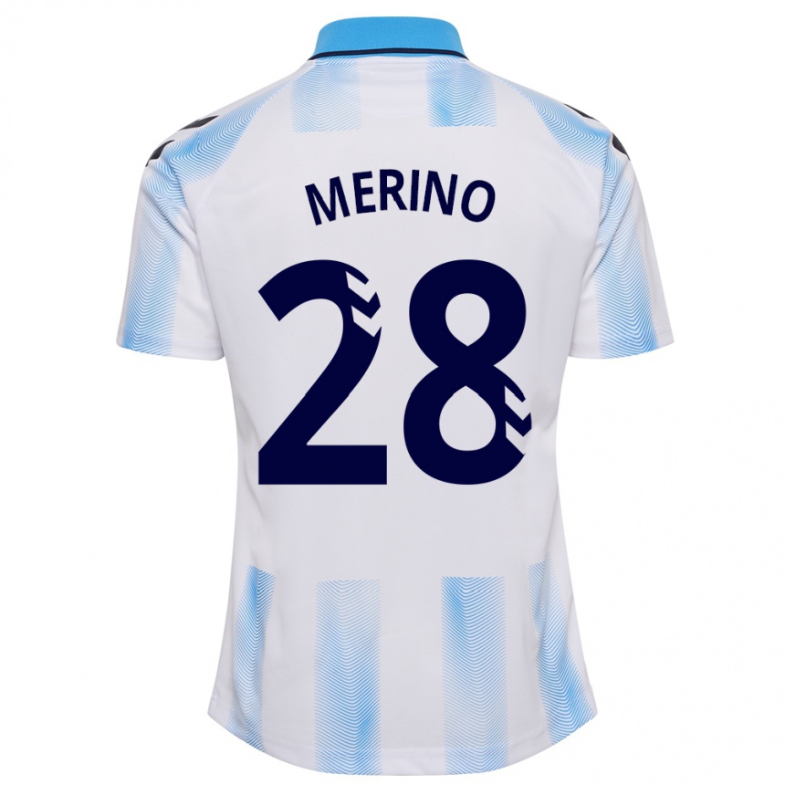 Kids Football Izan Merino #28 White Blue Home Jersey 2023/24 T-Shirt