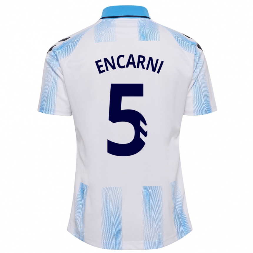 Kids Football Encarni #5 White Blue Home Jersey 2023/24 T-Shirt