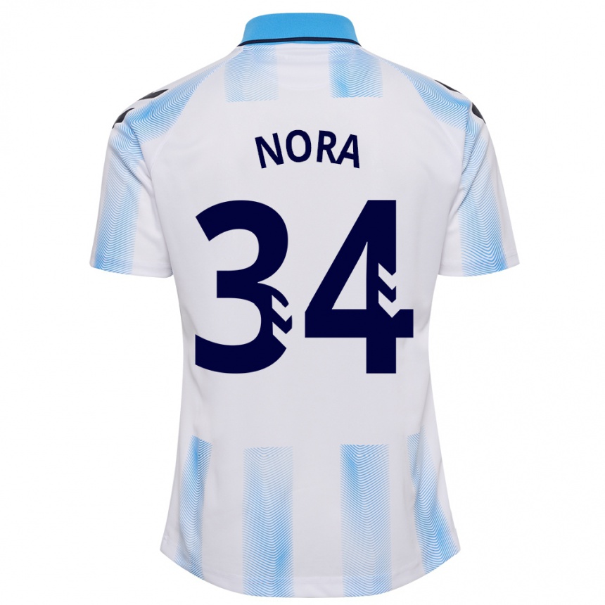 Kids Football Nora #34 White Blue Home Jersey 2023/24 T-Shirt