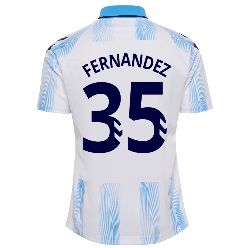 Kids Football Inés Fernández #35 White Blue Home Jersey 2023/24 T-Shirt