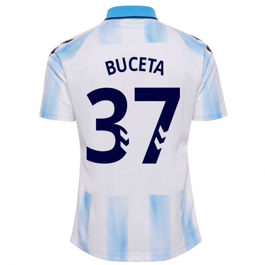 Kids Football Ana Buceta #37 White Blue Home Jersey 2023/24 T-Shirt