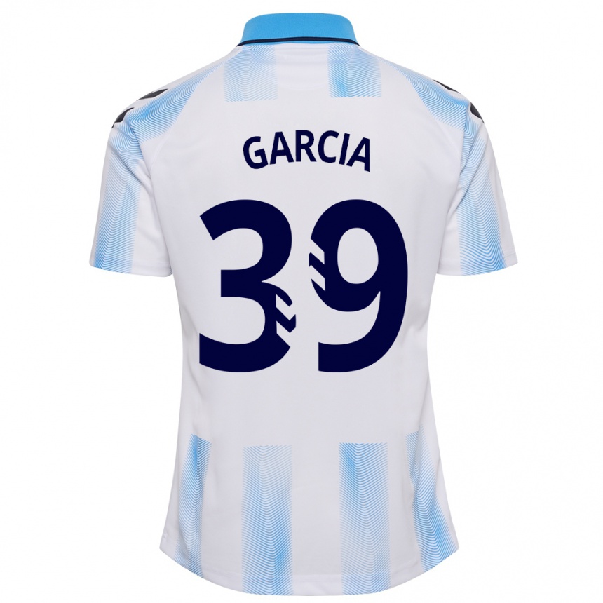 Kids Football Claudia García #39 White Blue Home Jersey 2023/24 T-Shirt