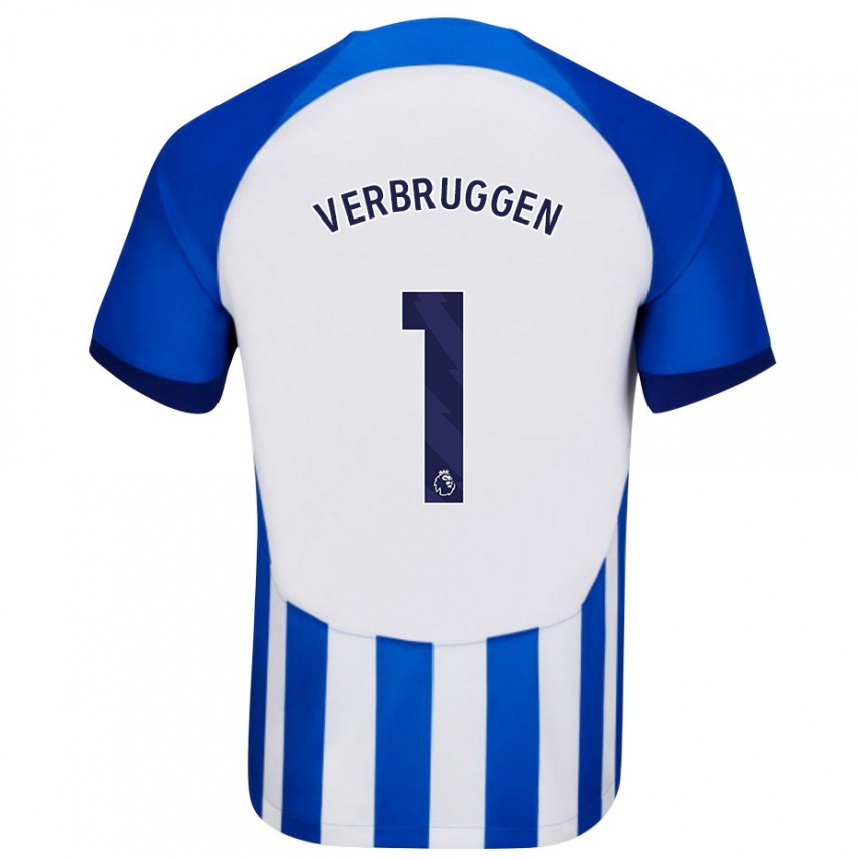 Kids Football Bart Verbruggen #1 Blue Home Jersey 2023/24 T-Shirt