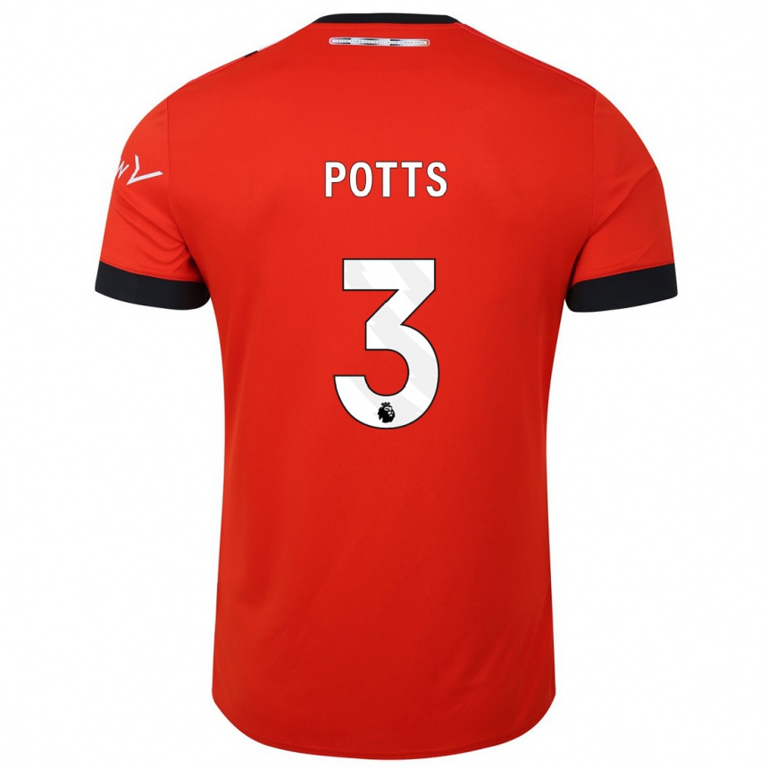 Kids Football Dan Potts #3 Red Home Jersey 2023/24 T-Shirt