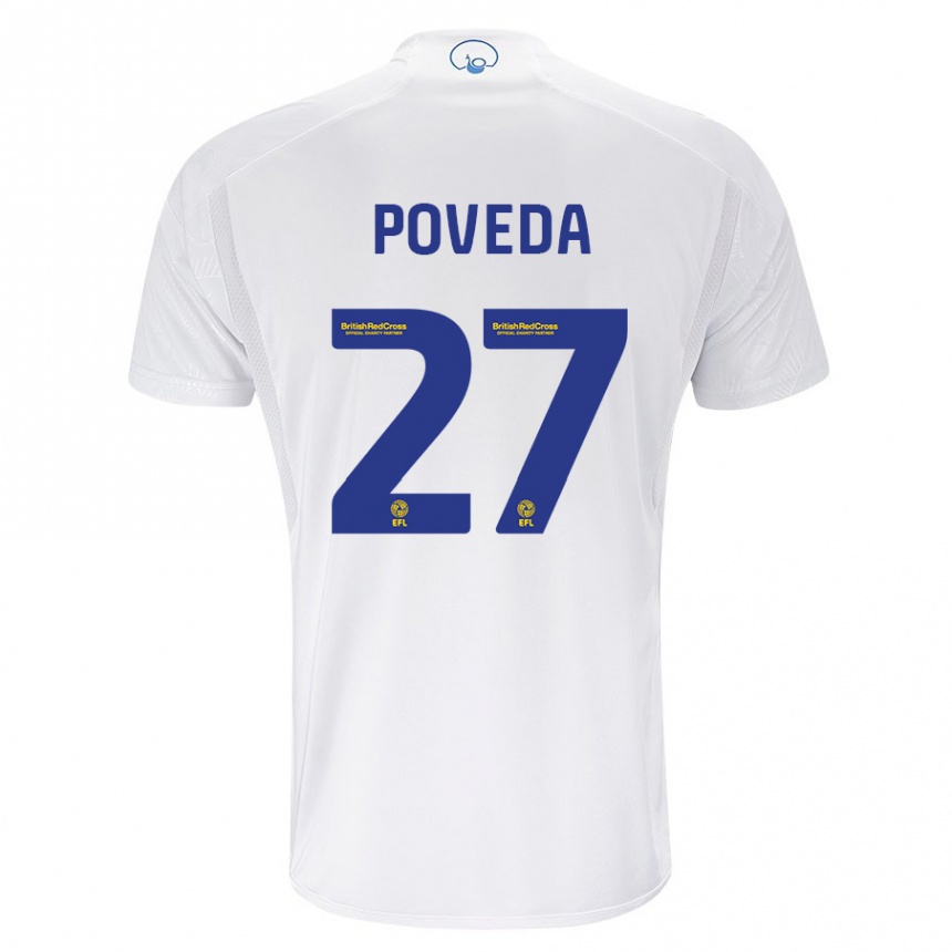 Kids Football Ian Poveda #27 White Home Jersey 2023/24 T-Shirt