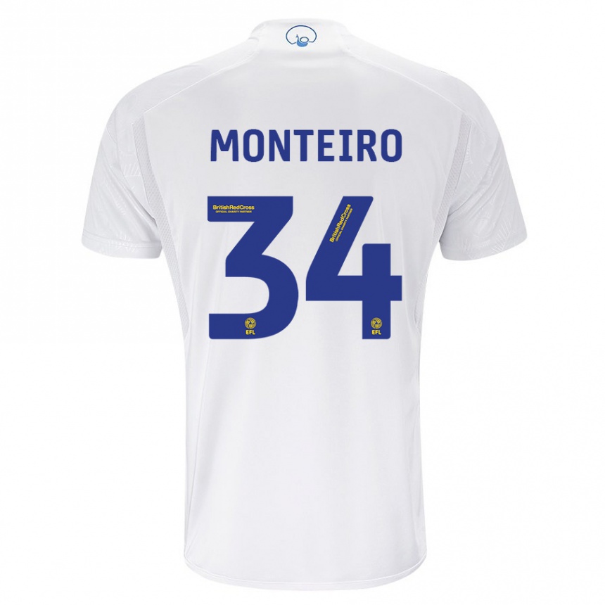 Kids Football Diogo Monteiro #34 White Home Jersey 2023/24 T-Shirt